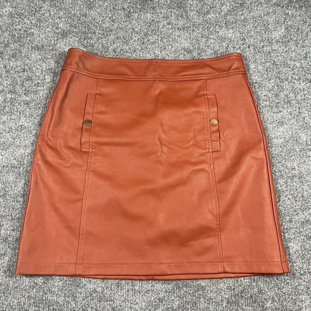 Loft Pleather Skirt Womens 8 Brown Faux Leather Lined Back Zip Modern Minimalist